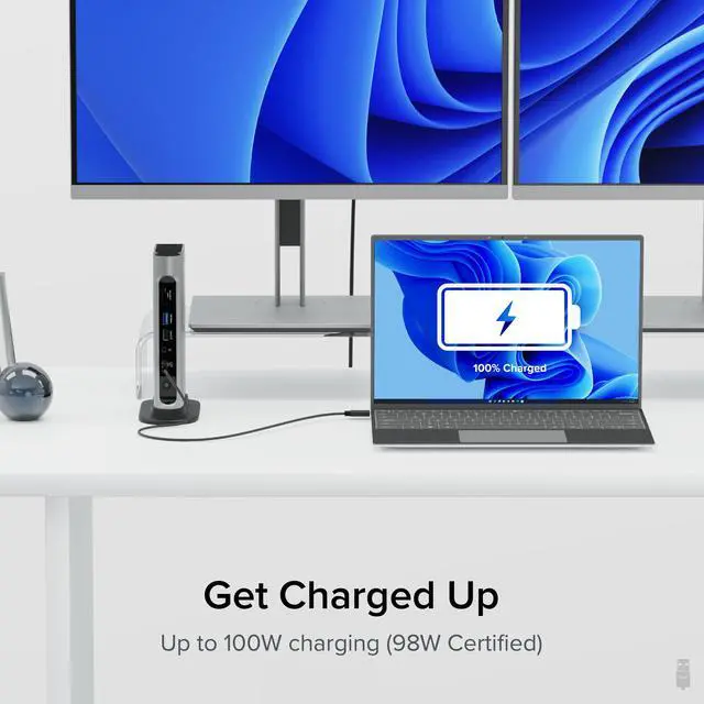 Alt view image 6 of 8 - Plugable Thunderbolt 4 Dock with 100W PD, 4K Quad Monitor Setup for Thunderbolt 4 Windows Laptops, 16-in-1 Docking Station with 2x HDMI, 2x DisplayPort, 2.5G Ethernet, 7x USB, SD