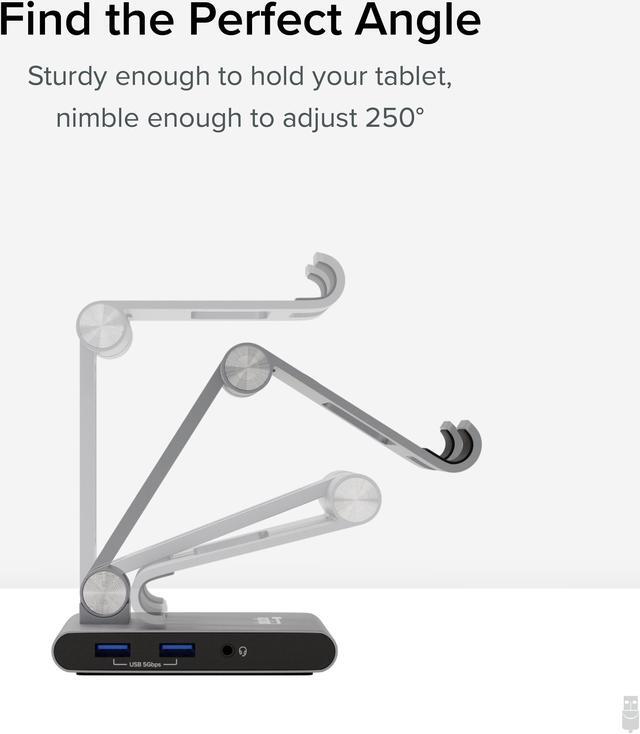 Alt view image 7 of 15 - Plugable 8-in-1 USB C Docking Station for iPad with Stand, 100W Pass-through Charging USB-C Hub, 1x HDMI, 2x USB, Audio, and SD, Compatible with Windows, iPadOS, USB-C Phones, and Tablets