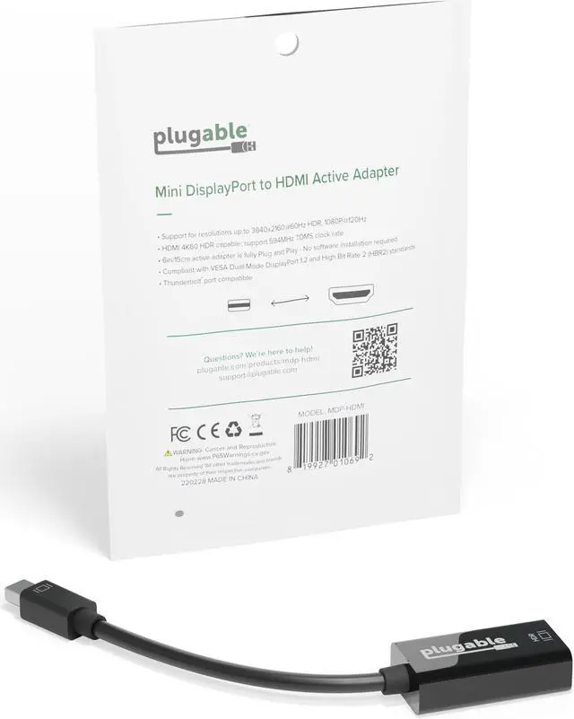 Alt view image 6 of 14 - Plugable Mini DisplayPort/Thunderbolt 2 to HDMI 2.0 Adapter for Older Macs and Surface PCs with MDP Ports - Driverless