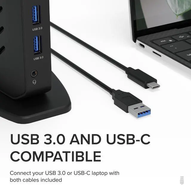 Alt view image 4 of 15 - Plugable USB 3.0 and USB-C Universal Laptop Docking Station for Windows and Mac (Dual Video HDMI, Gigabit Ethernet, Audio, 6 USB Ports)