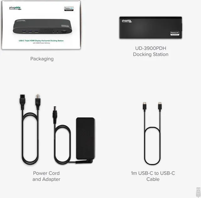 Alt view image 7 of 7 - Plugable 14-in-1 USB-C Triple Monitor Docking Station with 100W Charging - DisplayLink Dock with 3x HDMI, Compatible with Windows, Mac, Chromebooks (Ethernet, Audio, 5x USB, microSD & SD Card)