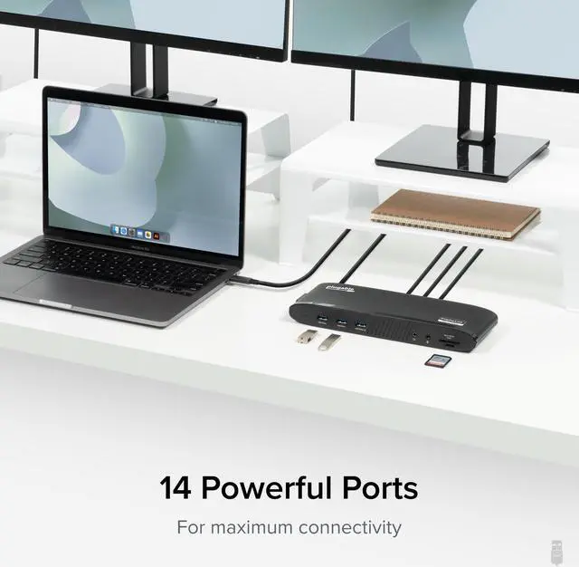 Alt view image 5 of 7 - Plugable 14-in-1 USB-C Triple Monitor Docking Station with 100W Charging - DisplayLink Dock with 3x HDMI, Compatible with Windows, Mac, Chromebooks (Ethernet, Audio, 5x USB, microSD & SD Card)