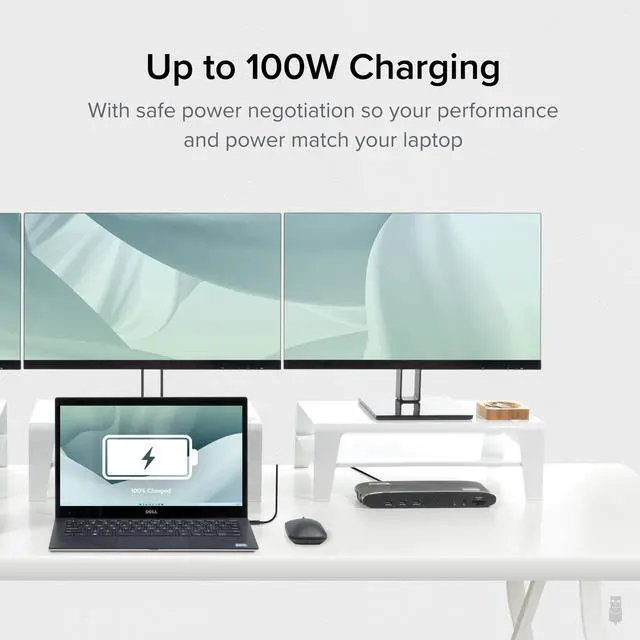 Alt view image 4 of 7 - Plugable 14-in-1 USB-C Triple Monitor Docking Station with 100W Charging - DisplayLink Dock with 3x HDMI, Compatible with Windows, Mac, Chromebooks (Ethernet, Audio, 5x USB, microSD & SD Card)