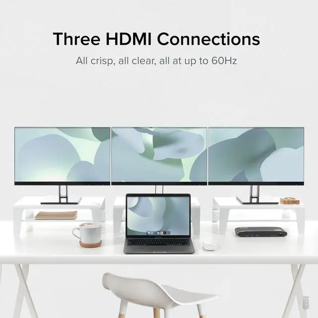 Alt view image 3 of 7 - Plugable 14-in-1 USB-C Triple Monitor Docking Station with 100W Charging - DisplayLink Dock with 3x HDMI, Compatible with Windows, Mac, Chromebooks (Ethernet, Audio, 5x USB, microSD & SD Card)