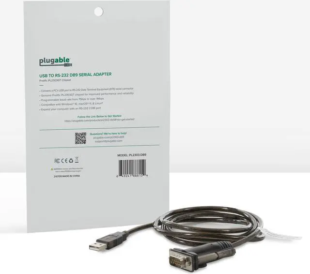 Alt view image 2 of 6 - Plugable USB to Serial Adapter Compatible with Windows, Mac, Linux (RS-232/DB9 DTE Male Connector, Prolific PL2303GT Chipset)