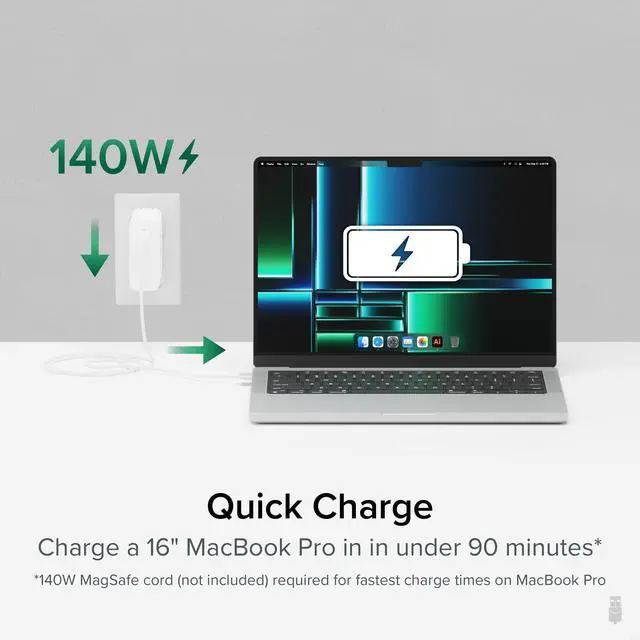 Alt view image 4 of 8 - Plugable 140W USB C Charger, GaN Wall Charger for Laptop, PD 3.1 (EPR) Power Adapter is Compatible with USB-C MacBook Pro, Macbook Air iPad Pro, Surface and USB-C Devices, Compact and Portable Charger