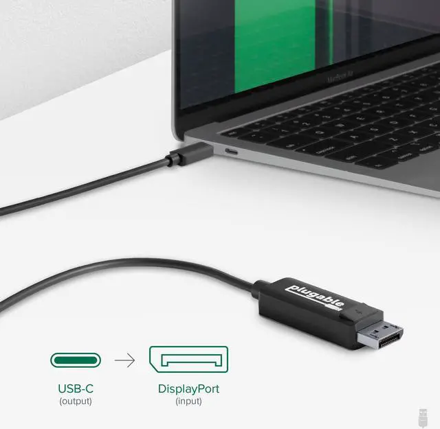 Alt view image 5 of 7 - Plugable USB C to DisplayPort Cable 6 feet (1.8m), Up to 4K at 60Hz, USB C DisplayPort Cable - Compatible with Thunderbolt and USB-C - Driverless