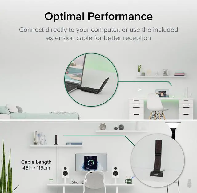 Alt view image 6 of 7 - Plugable WiFi 6 USB WiFi Adapter for Desktop PC and Laptops, AX1800 USB 3.0 and USB C Wireless Adapter with 2.4 GHz + 5GHz Dual Band Connection for Windows 10/11