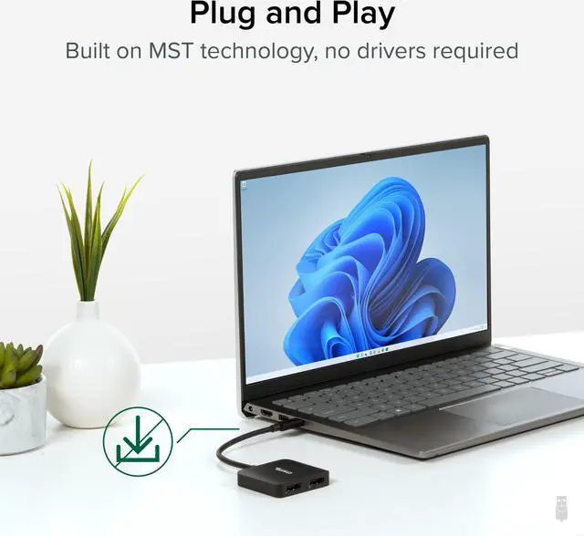 Alt view image 7 of 7 - Plugable USB C to HDMI Adapter for Dual Monitors, 4K 60Hz USB C Hub for Windows and Chromebook, Driverless