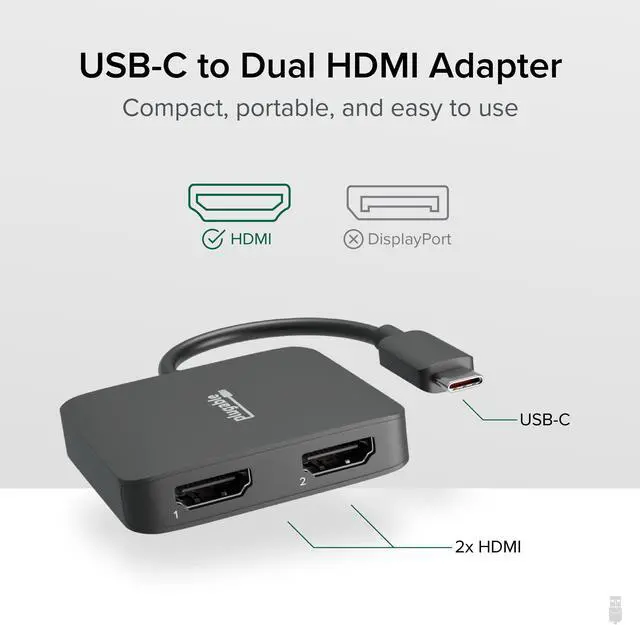 Alt view image 2 of 7 - Plugable USB C to HDMI Adapter for Dual Monitors, 4K 60Hz USB C Hub for Windows and Chromebook, Driverless