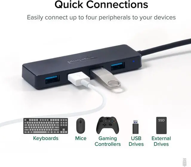 Alt view image 5 of 6 - Plugable 4 Port USB Hub 3.0, USB Splitter for Laptop, Compatible with Windows, Surface Pro, PC, Chromebook, Linux, Android, Charging Not Supported
