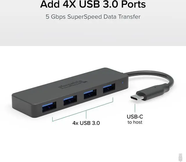 Alt view image 2 of 6 - Plugable USB C to USB Adapter Hub, 4 Port USB 3.0 Hub, USB Splitter for Laptop, Compatible with Windows, MacBook Pro/Air, iPad Pro, Surface Pro, Chromebook, Linux, Android, Charging Not Supported