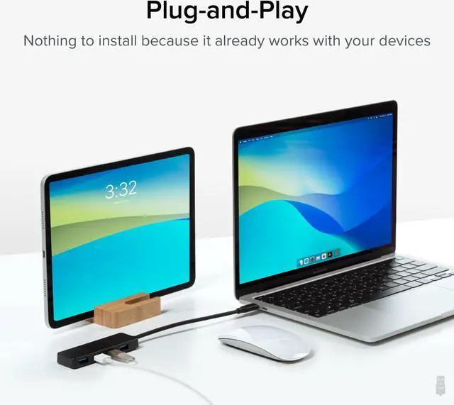 Alt view image 3 of 6 - Plugable USB C to USB Adapter Hub, 4 Port USB 3.0 Hub, USB Splitter for Laptop, Compatible with Windows, MacBook Pro/Air, iPad Pro, Surface Pro, Chromebook, Linux, Android, Charging Not Supported