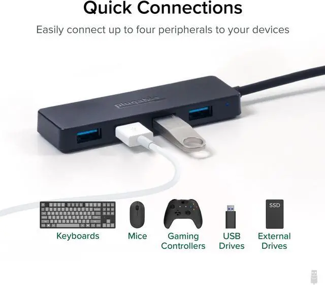 Alt view image 5 of 6 - Plugable USB C to USB Adapter Hub, 4 Port USB 3.0 Hub, USB Splitter for Laptop, Compatible with Windows, MacBook Pro/Air, iPad Pro, Surface Pro, Chromebook, Linux, Android, Charging Not Supported