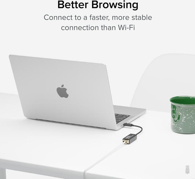 Alt view image 3 of 10 - Plugable USB C to Ethernet Adapter, Fast and Reliable Thunderbolt or USB C to Gigabit Ethernet Adapter, Compatible with Windows, Mac, iPhone 15, ChromeOS, Dell XPS, Switch
