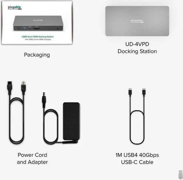 Alt view image 6 of 8 - Plugable USB C Docking Station Dual Monitor, 11-in-1, USB4 40G 100W Laptop Charging Dock for Windows and Thunderbolt, 4K HDMI 2.1 120Hz, 2.5Gbps Ethernet, SD Reader, 20W USB-C Charging - Driverless