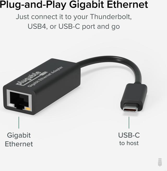 Alt view image 2 of 10 - Plugable USB C to Ethernet Adapter, Fast and Reliable Thunderbolt or USB C to Gigabit Ethernet Adapter, Compatible with Windows, Mac, iPhone 15, ChromeOS, Dell XPS, Switch