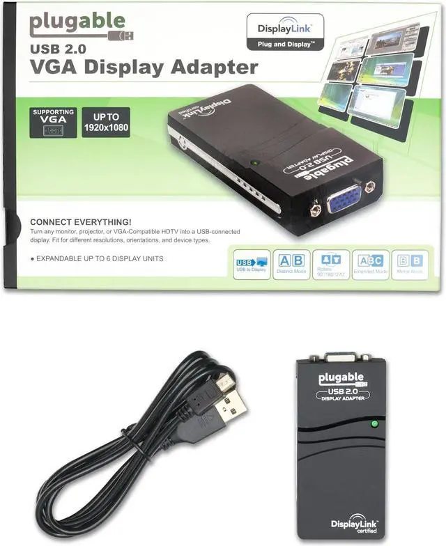 Alt view image 2 of 5 - Plugable USB 2.0 to VGA Video Graphics Adapter for Multiple Monitors up to 1920x1080 Supports Windows 11,10, 8.1, 7, XP, and Mac