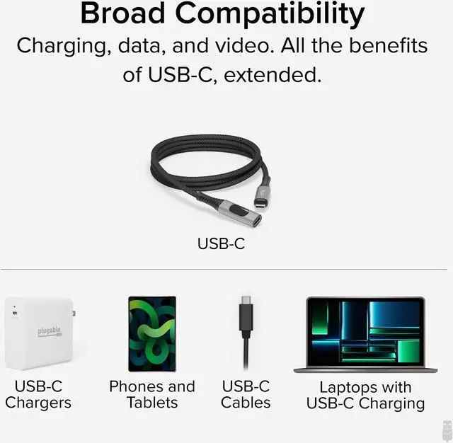 Alt view image 5 of 7 - Plugable USB C Extension Cable 3.3 Ft, Digital Power Meter Tester for Monitoring USB-C Connections, Supports Fast Charging up to  240W, 4K 60Hz Display, 10Gbps Data Transfer, Digital Multimeter Tester