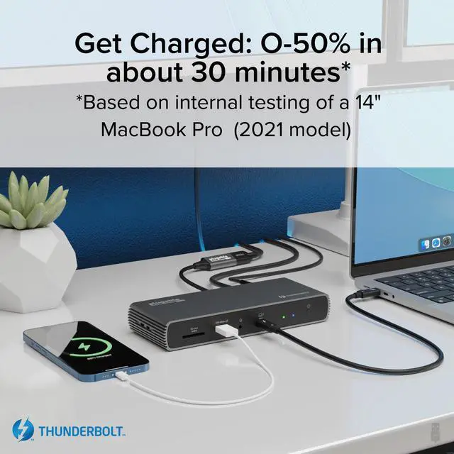 Alt view image 6 of 8 - Plugable Thunderbolt 4 Dock with 100W Charging, Thunderbolt Certified, 3x Thunderbolt Ports, Laptop Docking Station Dual Monitor Single 8K or Dual 4K Monitor, 2.5G Ethernet, 1x SD, 4x USB