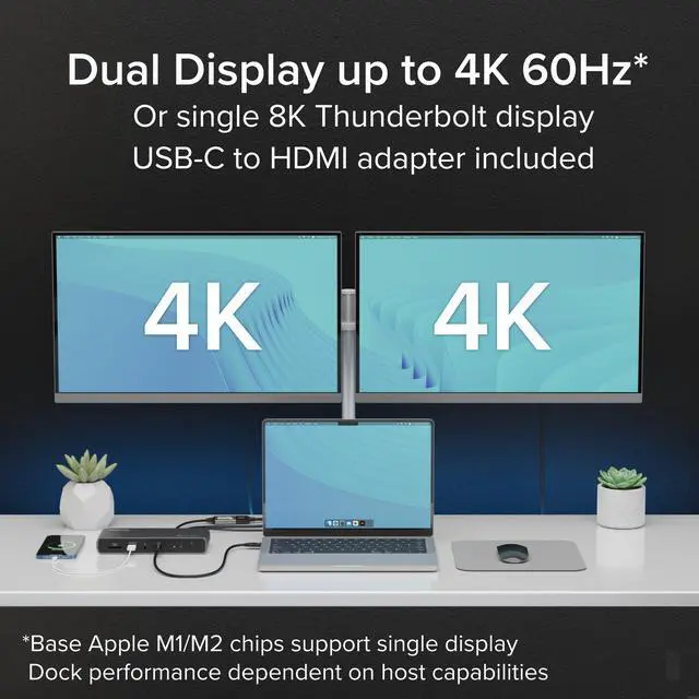 Alt view image 3 of 8 - Plugable Thunderbolt 4 Dock with 100W Charging, Thunderbolt Certified, 3x Thunderbolt Ports, Laptop Docking Station Dual Monitor Single 8K or Dual 4K Monitor, 2.5G Ethernet, 1x SD, 4x USB
