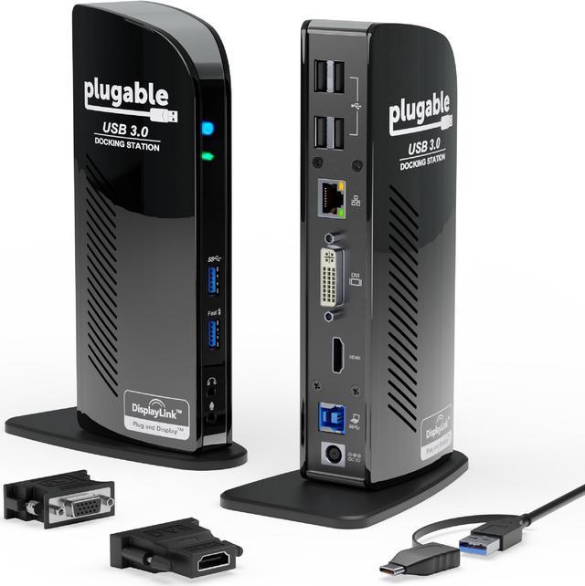 Plugable USB 3.0 Universal Laptop Docking Station Dual Monitor for Windows  and Mac, USB 3.0 or USB-C, (Dual Video: HDMI and HDMI/DVI/VGA, Gigabit