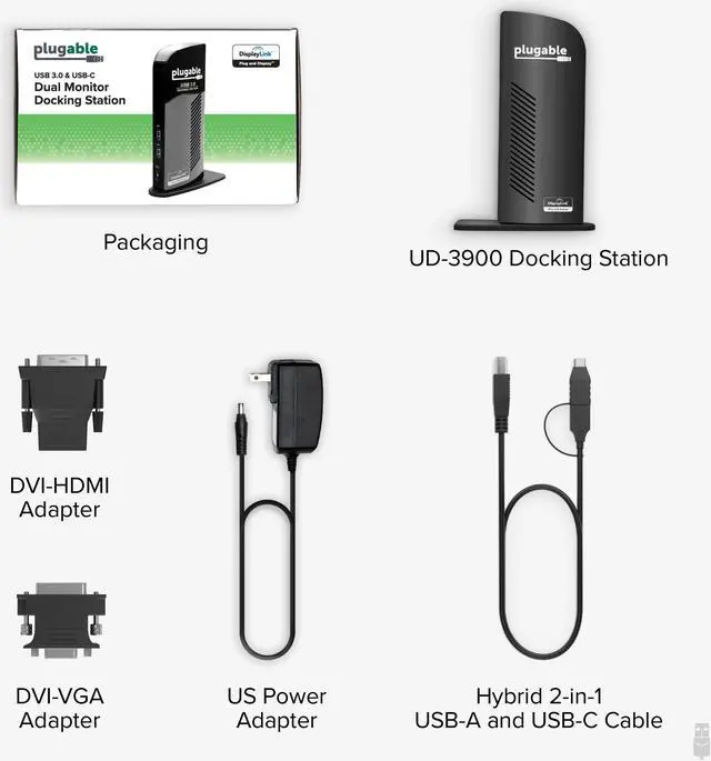 Alt view image 5 of 14 - Plugable USB 3.0 Universal Laptop Docking Station Dual Monitor for Windows and Mac, USB 3.0 or USB-C, (Dual Video: HDMI and HDMI/DVI/VGA, Gigabit Ethernet, Audio, 6 USB Ports)