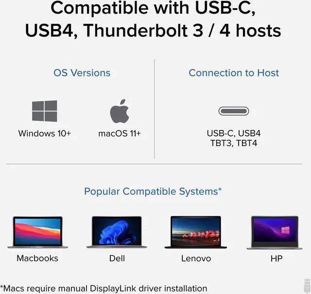 Alt view image 4 of 8 - Plugable USB C Docking Station Dual Monitor - Dual HDMI Dock is Compatible with Mac and Windows, USB4, Thunderbolt or USB-C, 100W Charging, 2x HDMI, 1x USB-C, 1Gbps Ethernet, 1x USB 3.0, 1x SD Card