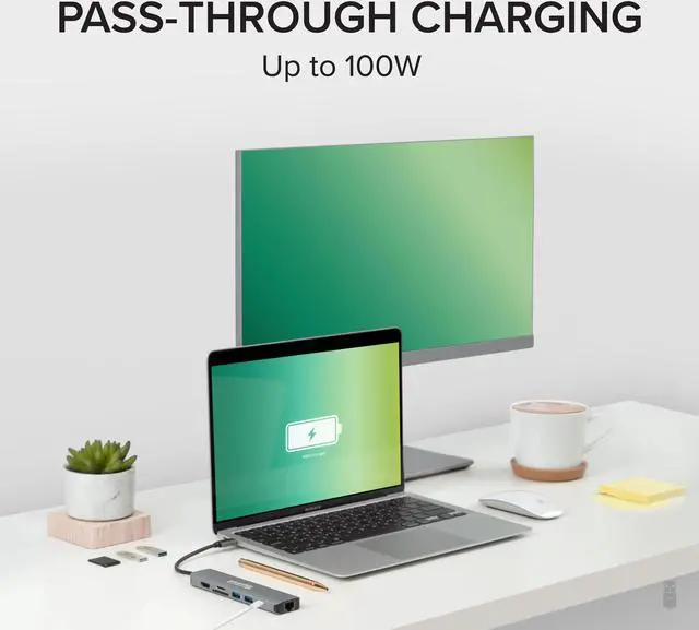 Alt view image 5 of 20 - Plugable 7-in-1 USB C Hub Multiport Adapter with Ethernet - Compatible with Mac, Windows, Chromebook, Dell XPS and Thunderbolt 3 (100W Charging, Gigabit Ethernet, 4K HDMI, 2x USB, SD/microSD)