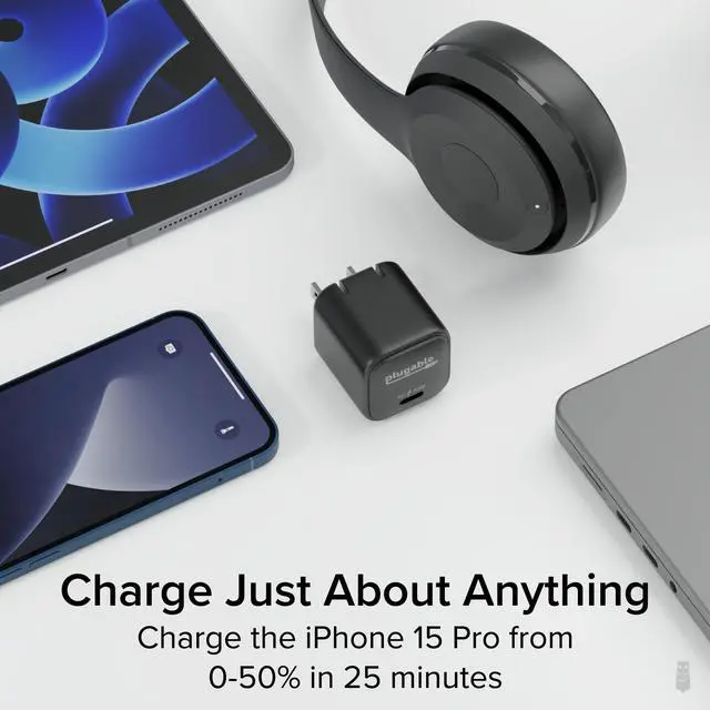 Alt view image 6 of 7 - Plugable GaN USB C Charger Block, 30W Portable Charger, Foldable Prongs, PPS USBC Fast Charger for iPhone 14, iPad Pro, Samsung Galaxy S23 and more (Cable Not Included) - Black