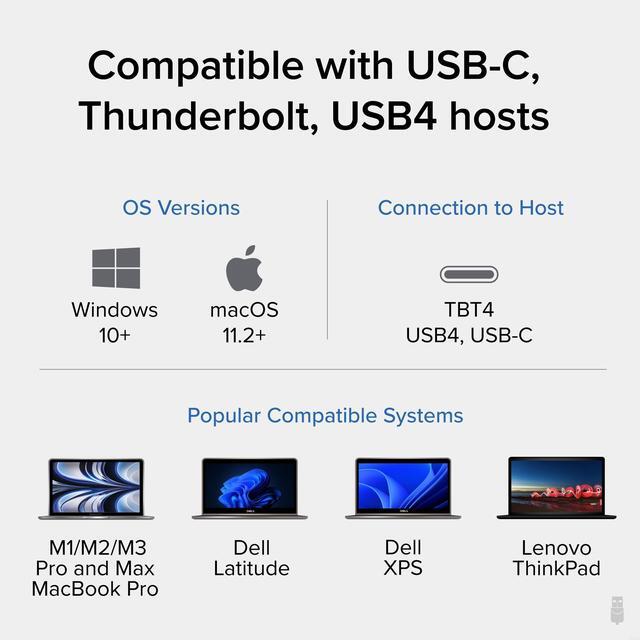 Alt view image 4 of 15 - Plugable Thunderbolt 4 Dock with 100W Charging, Thunderbolt Certified, Laptop Docking Station Dual Monitor Single 8K or Dual 4K HDMI for Windows and Mac, 4X USB, Gigabit Ethernet (TBT4-UD5)