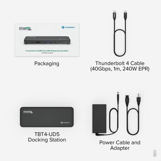 Alt view image 7 of 15 - Plugable Thunderbolt 4 Dock with 100W Charging, Thunderbolt Certified, Laptop Docking Station Dual Monitor Single 8K or Dual 4K HDMI for Windows and Mac, 4X USB, Gigabit Ethernet (TBT4-UD5)