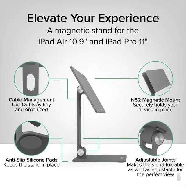 Alt view image 2 of 5 - Plugable Magnetic Tablet Holder for iPad Stand Compatible with MagSafe iPad Pro 11" and iPad Air 10.9", Portable Foldable 360° Rotating Stand (AMS-STAND11)