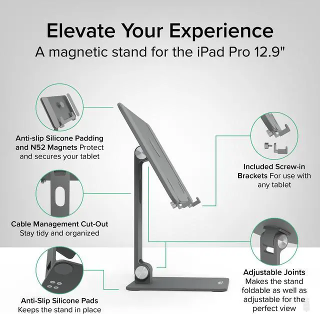Alt view image 2 of 7 - Plugable Magnetic Tablet Holder for MagSafe iPad Pro 12.9 Stand Portable Foldable 360° Rotating Stand (AMS-STAND13)