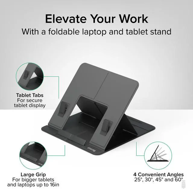 Alt view image 2 of 5 - Plugable Drawing Tablet Stand Folio, Portable Foldable Laptop Stand with 4 Adjustable Angles, iPad Holder Stand for Laptop and Tablets Up to 16", iPad Air, iPad Pro, MacBook Pro, Windows (PT-STANDX)