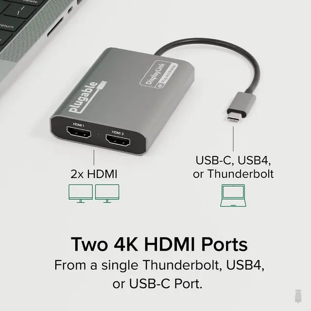 Alt view image 2 of 6 - Plugable USB C to HDMI Adapter, Dual Monitor 4K 60Hz for Apple Mac M1/M2/M3, DisplayLink Multiple Displays for Thunderbolt Macbook or iMac, Driver Required (USBC-6950M)