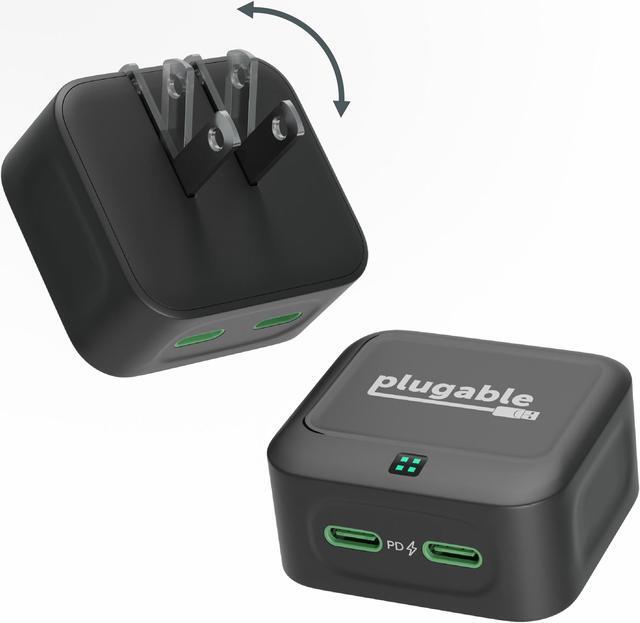 Main image of Plugable Dual USB C Wall Charger, 40W Foldable 2-Port Flat USB C Fast Charger Block, USB-C Power Adapter for iPhone 15, iPad, AirPods, Samsung Galaxy, Pixel (PS-40C2B) Black