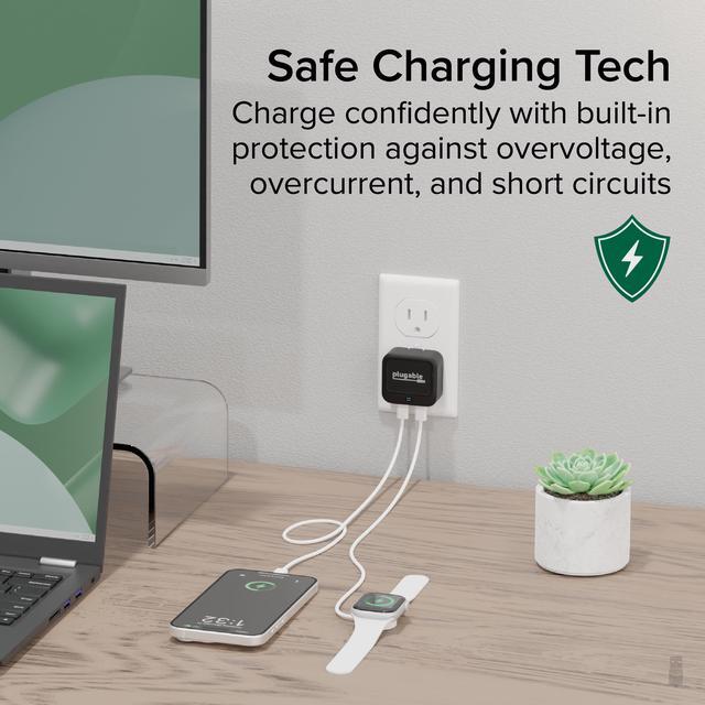 Alt view image 5 of 7 - Plugable Dual USB C Wall Charger, 40W Foldable 2-Port Flat USB C Fast Charger Block, USB-C Power Adapter for iPhone 15, iPad, AirPods, Samsung Galaxy, Pixel (PS-40C2B) Black