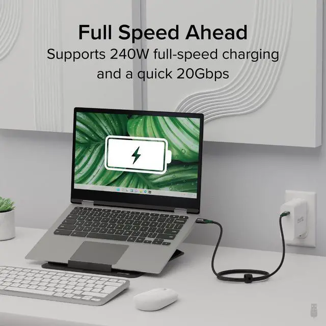 Alt view image 3 of 13 - Plugable USB C to USB C Cable, 240W USB C Charging Cable 20Gbps, 4K 120Hz, 8K 60Hz USB-C Monitor, iPhone, MacBook, iPad, Samsung Galaxy, 3.3 Feet with Silicone Cable Management Strap (USBC-240W-1M)