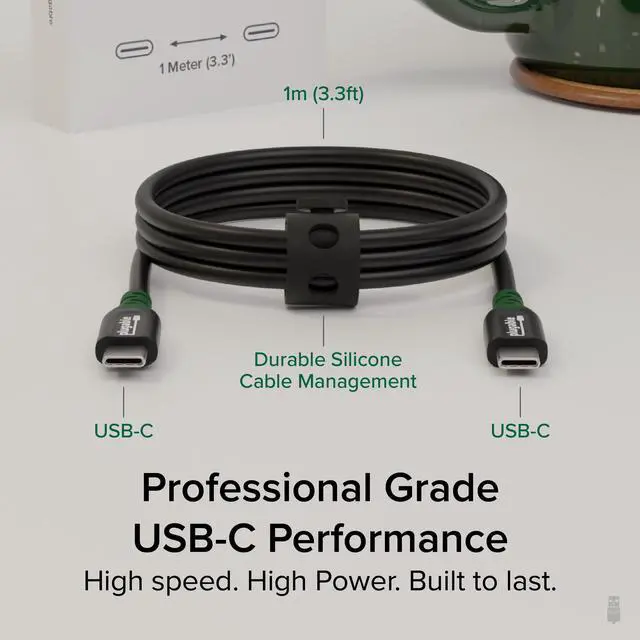 Alt view image 2 of 13 - Plugable USB C to USB C Cable, 240W USB C Charging Cable 20Gbps, 4K 120Hz, 8K 60Hz USB-C Monitor, iPhone, MacBook, iPad, Samsung Galaxy, 3.3 Feet with Silicone Cable Management Strap (USBC-240W-1M)