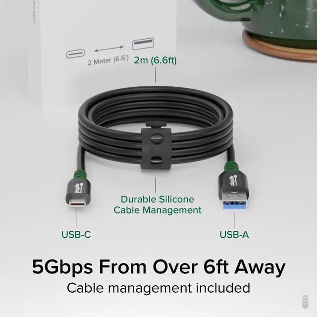 Alt view image 2 of 5 - Plugable USB C to USB A Cable, USB 3.2 Gen 2 USB Cables, 3A (15W) Charging USB C Data Cable 5Gbps for iPhone 15, iPad, Samsung Galaxy, Tablets, Laptops, 6 Feet with Cable Management Strap (USBC-A2M)