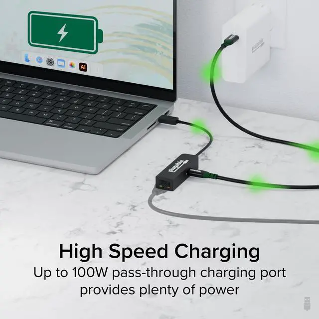 Alt view image 4 of 14 - Plugable USB C to Ethernet Adapter 2.5Gb with 100W USB-C PD Charging, 2.5 Gigabit Type C USB Ethernet Adapter for Windows, MacBook, Chrome, iPad, Surface, XPS, Thunderbolt 4, USB4 (USBC-E2500PD)