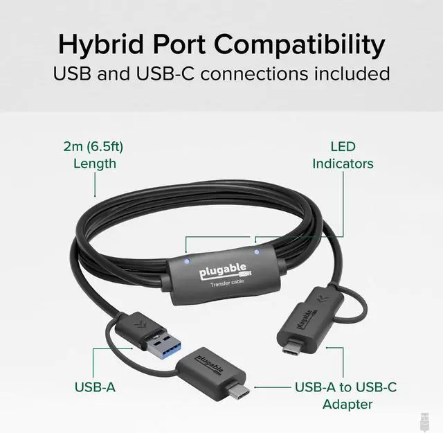Alt view image 3 of 6 - Plugable USB Data Transfer Cable PC to PC, Compatible with Windows USB C and USB 3.0, Transfer Files to New Computer with Included Bravura Easy Computer Sync Software, 6.6ft (USBC-TRAN)