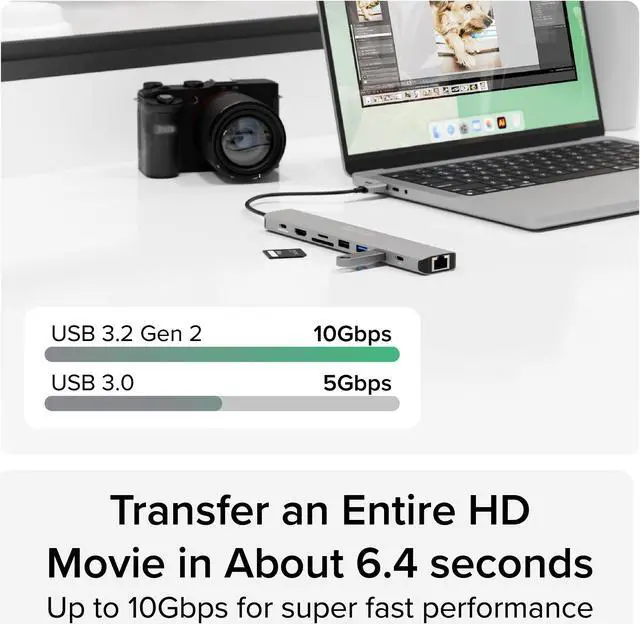 Alt view image 6 of 14 - Plugable USB C Hub Multiport Adapter (9-in-1) 140W Power Delivery Charging, 4K 60Hz HDMI, 10Gbps USB-C and USB-A, Ethernet, SD | For USBC, USB4, Thunderbolt MacBook, Windows, Chromebook (USBC-9IN1E)