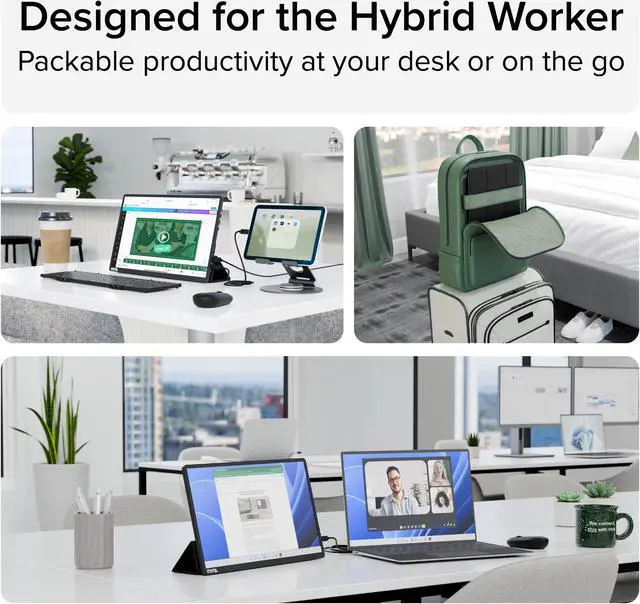 Alt view image 7 of 14 - Plugable USB C Portable Monitor 15.6 Inch, 100W Pass-Through Charging for Your Laptop Smartphone Tablet, 3x USB-C 10Gbps Hub FHD 1920x1080 IPS Travel Display 1.85lbs, Protective Case/Stand, USBC-PDMON