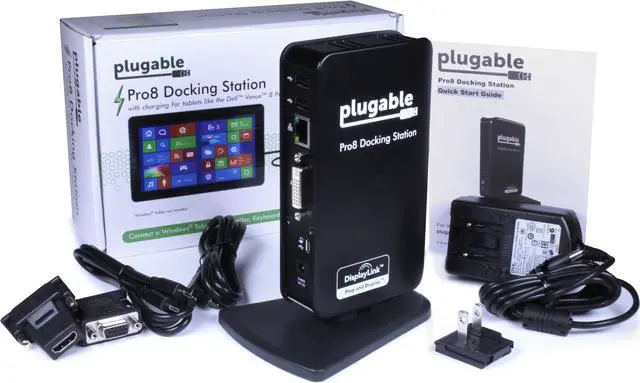 Alt view image 4 of 6 - Plugable Pro8 Charging & USB Docking Station for Select Windows Tablets - Simultaneously Charges & Adds Extended Display Output, 3.5mm Audio in/Out, 10/100 Ethernet, and 4 2.0 USB Ports