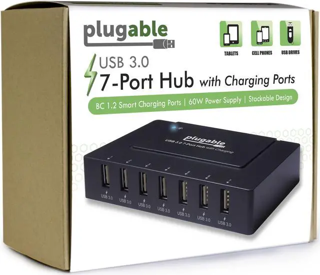 Alt view image 5 of 8 - Plugable USB Hub with Charging - USB 3.0, 7-Port, 60W