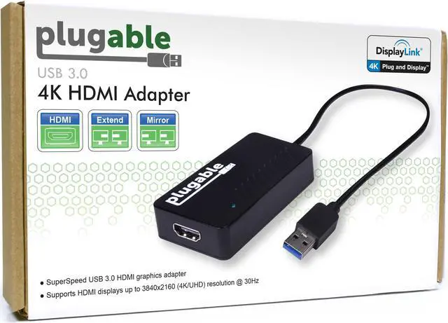 Alt view image 3 of 10 - Plugable USB 3.0 to HDMI 4K UHD Video Graphics Adapter for Multiple Monitors up to 3840x2160 Supports Windows 10, 8.1, 7, and Mac 10.14+