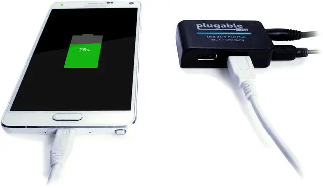 Alt view image 3 of 9 - Plugable USB 2.0 4-Port High Speed Hub with 12.5W Power Adapter.
