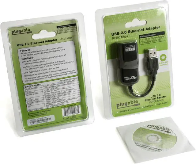 Alt view image 4 of 5 - Plugable USB 2.0 to Ethernet Fast 10/100 LAN Wired Network Adapter Compatible with Chromebook, Windows, Linux